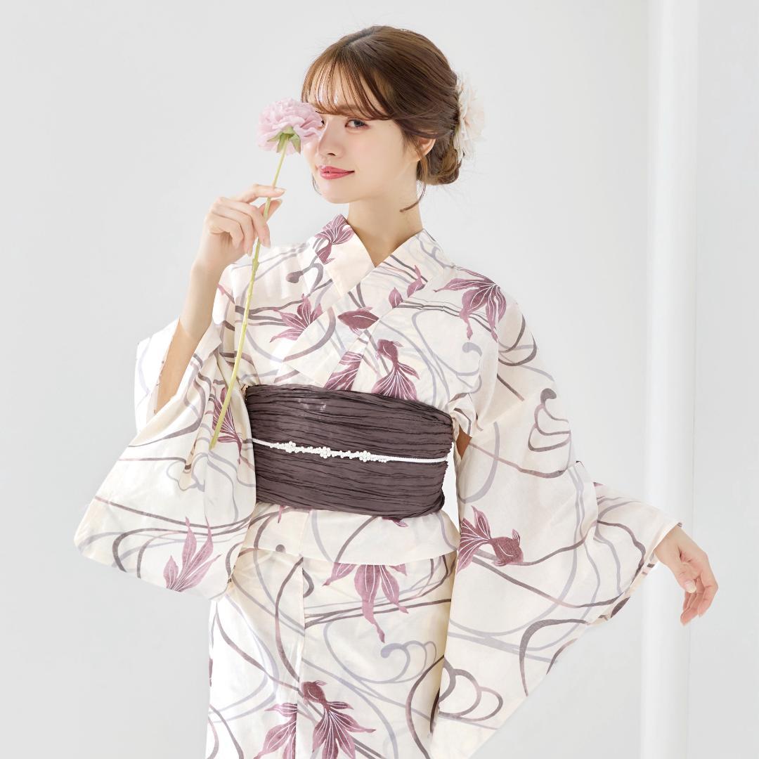 二部式浴衣 セパレート浴衣 3点set 水彩金魚美人 チャコール Y4-36-2