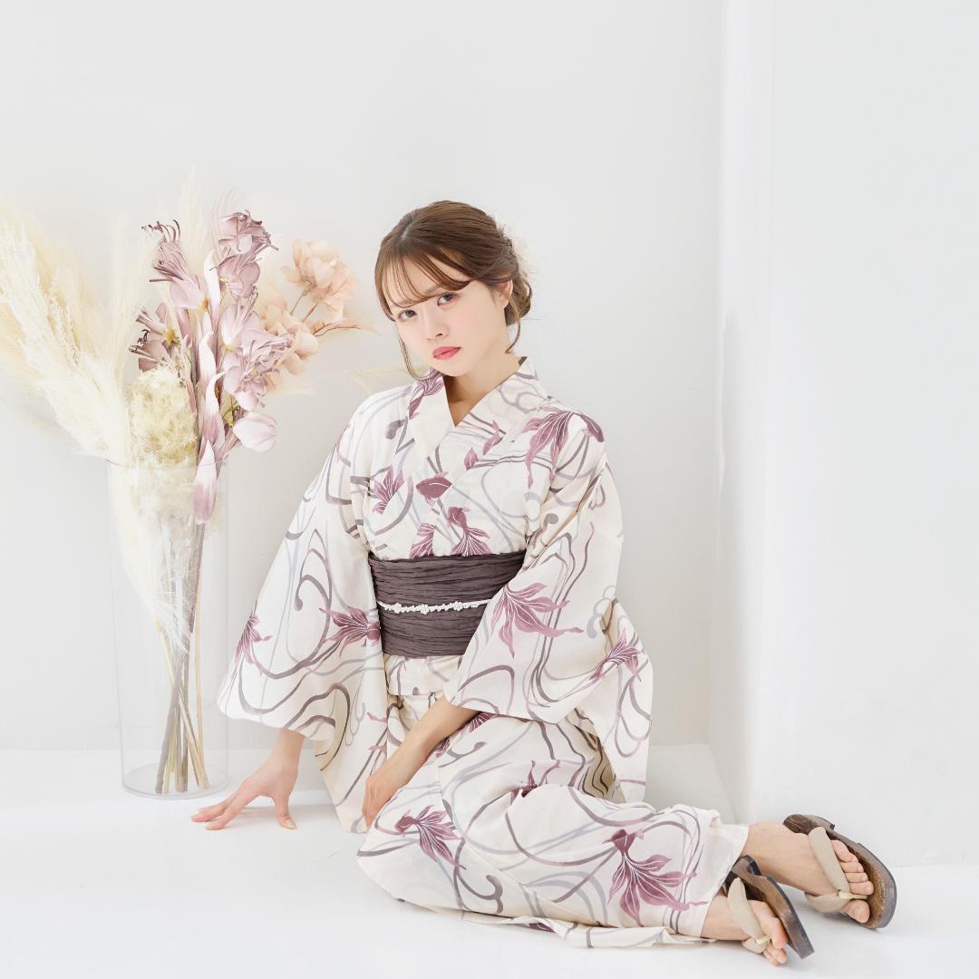 二部式浴衣 セパレート浴衣 3点set 水彩金魚美人 チャコール Y4-36-2