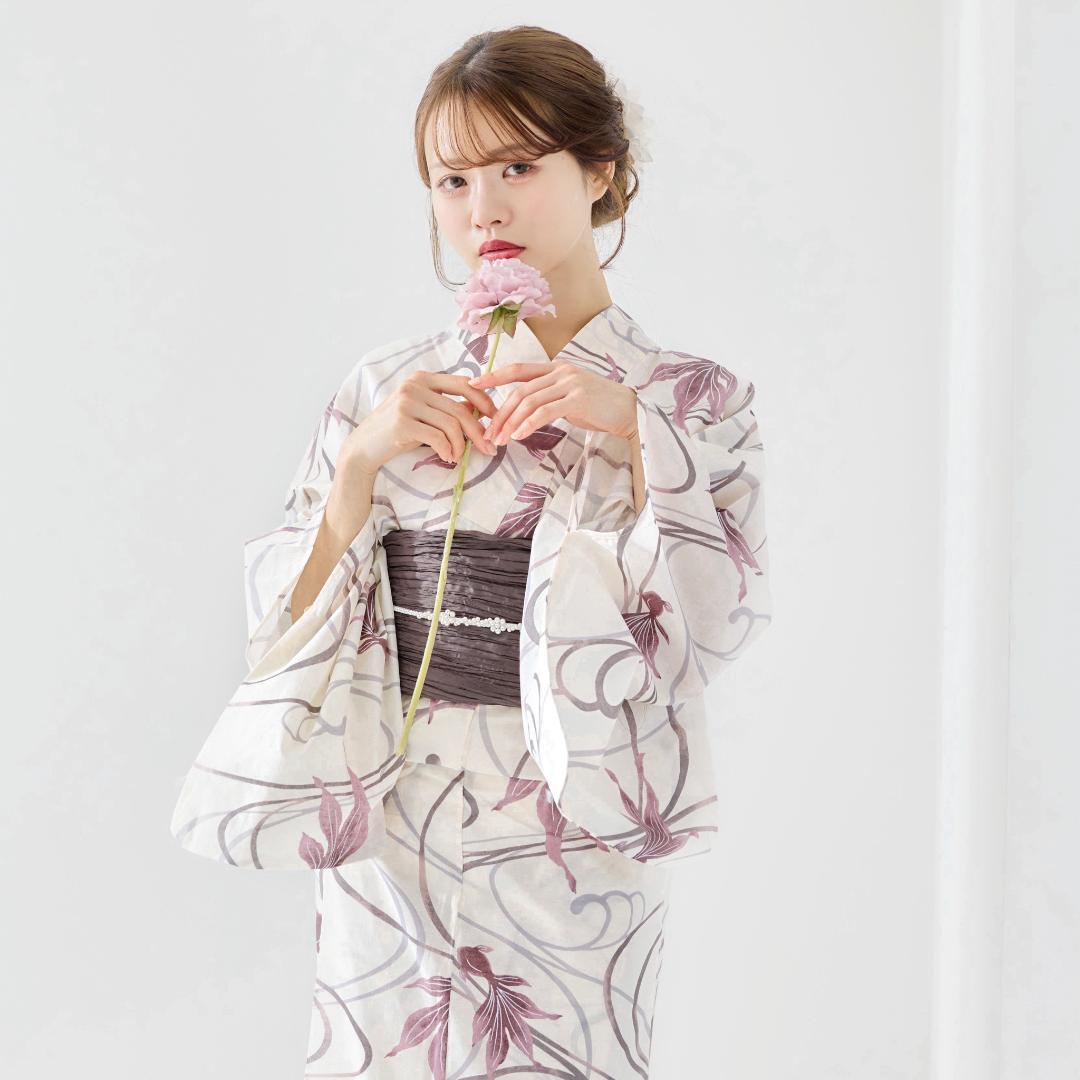 二部式浴衣 セパレート浴衣 3点set 水彩金魚美人 チャコール Y4-36-2