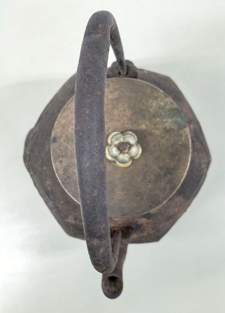 龍文堂鉄瓶　龍文堂造 六角 紅葉 桃 小鳥模様 アンティーク 希少 現状 中古