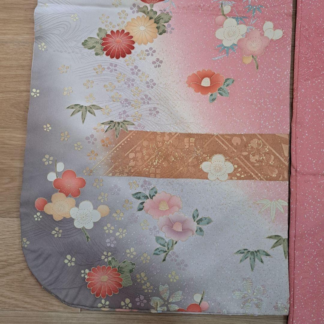 正絹振袖セット ピンク地の古典的な金彩模様と十二単風の重ね仕立 成人式に最適