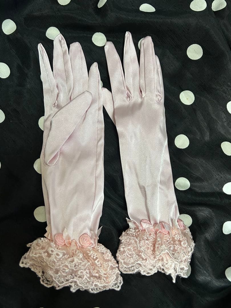 JESUS DIAMANTE サテングローブ　ピンク　バラ　マドモワゼルグローブ