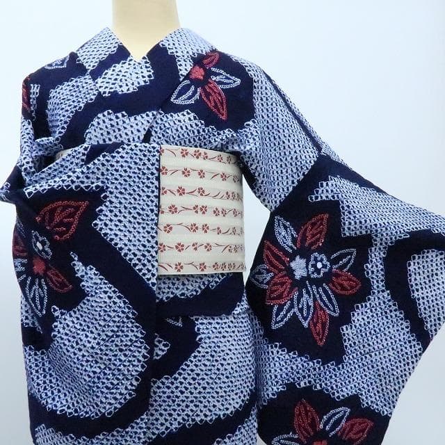 Y3361◆有松鳴海絞り 居敷当て付 高級浴衣 洗える夏着物