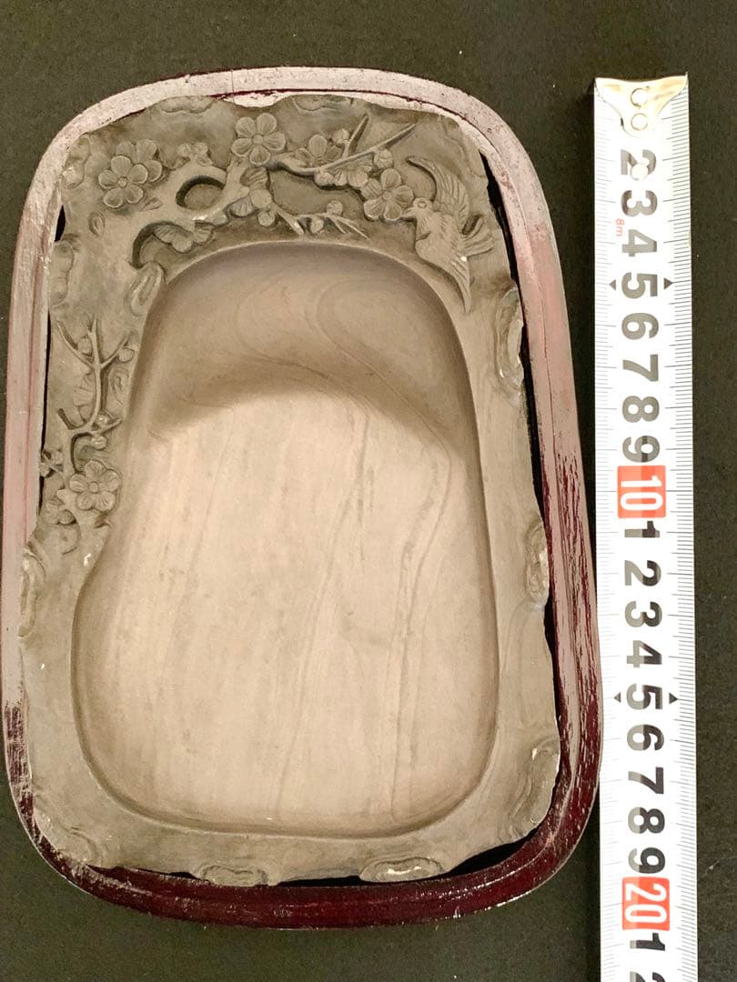 中国端渓硯　天然高級硯石　中国硯　木箱入り　石波模様　アンティーク希少名品