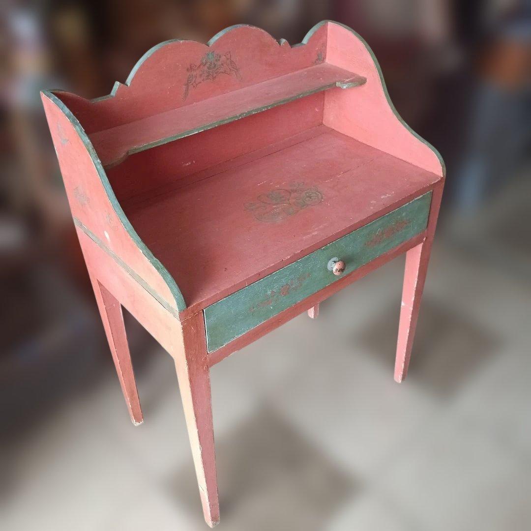 4437）アンティーク　ライティングデスク・サイドテーブル　小鳥草花ペイント