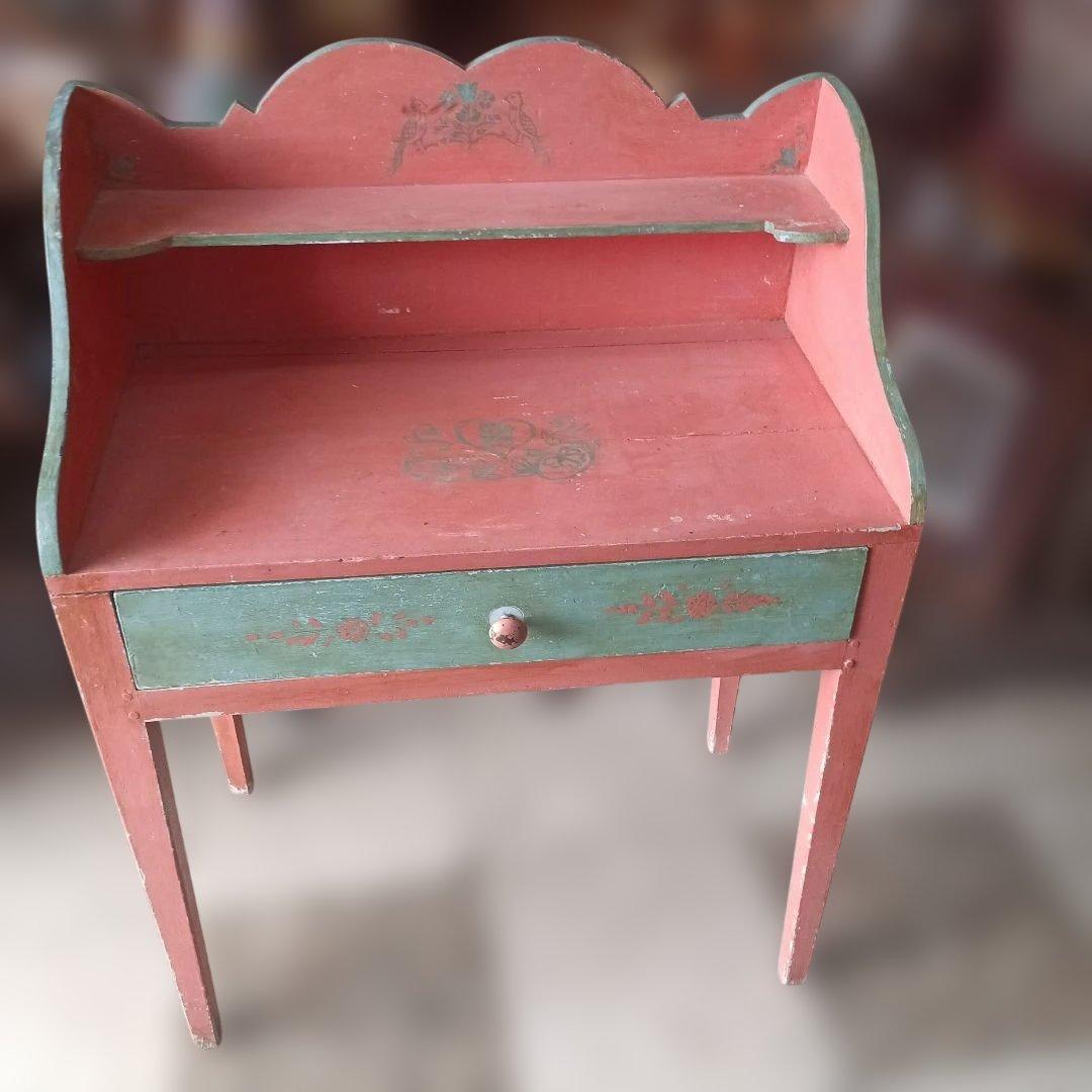 4437）アンティーク　ライティングデスク・サイドテーブル　小鳥草花ペイント