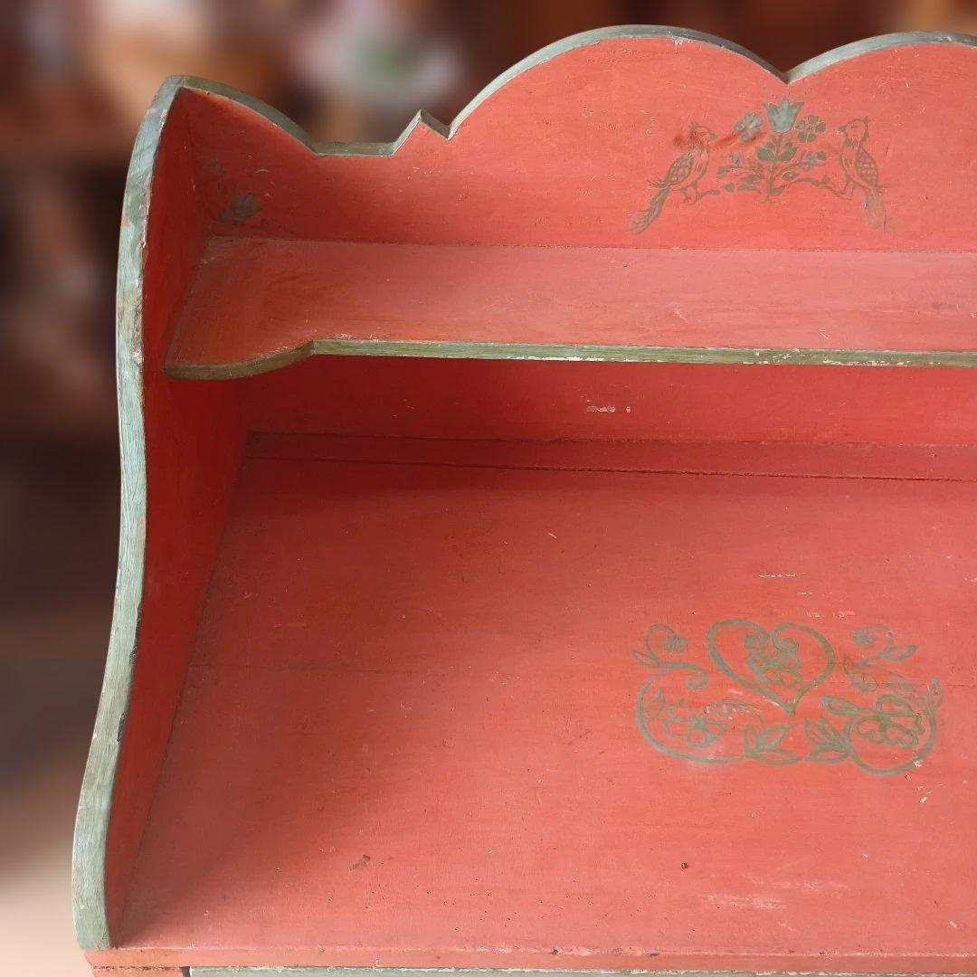 4437）アンティーク　ライティングデスク・サイドテーブル　小鳥草花ペイント