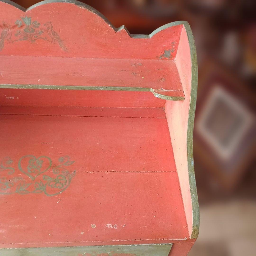 4437）アンティーク　ライティングデスク・サイドテーブル　小鳥草花ペイント