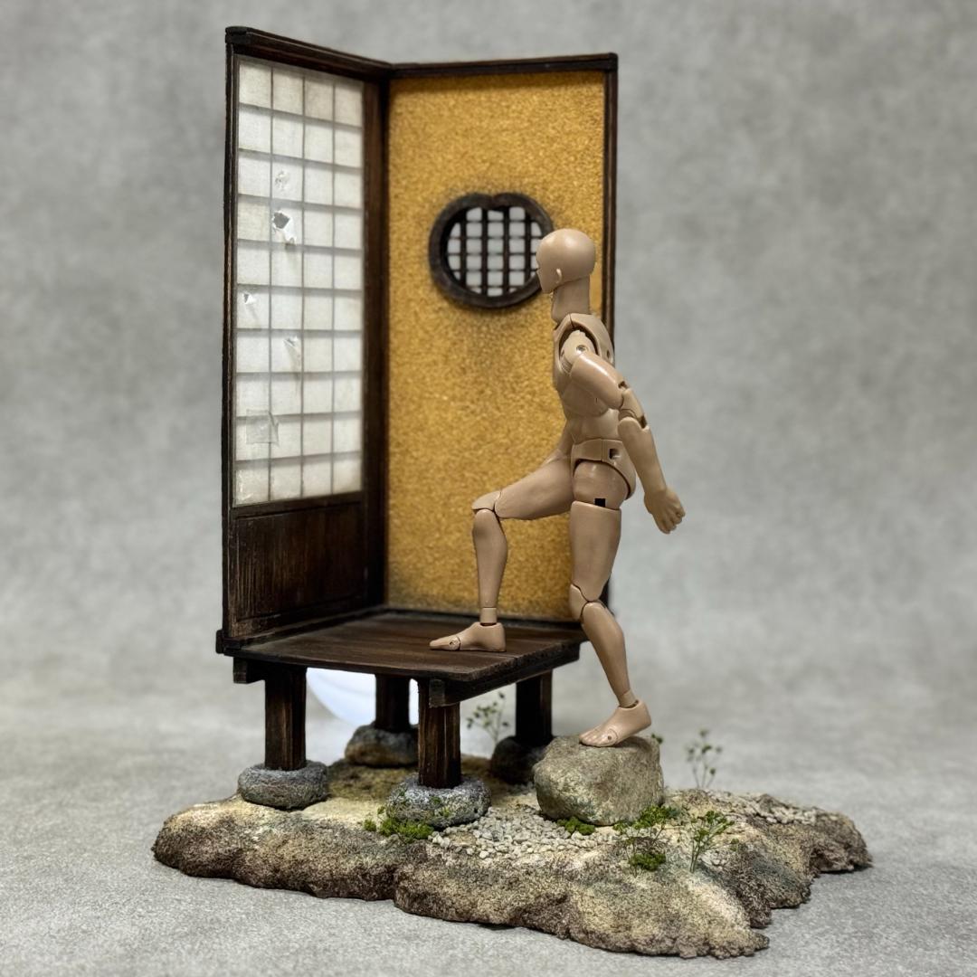 1/12スケール 手作りジオラマ 障子付き日本家屋玄関