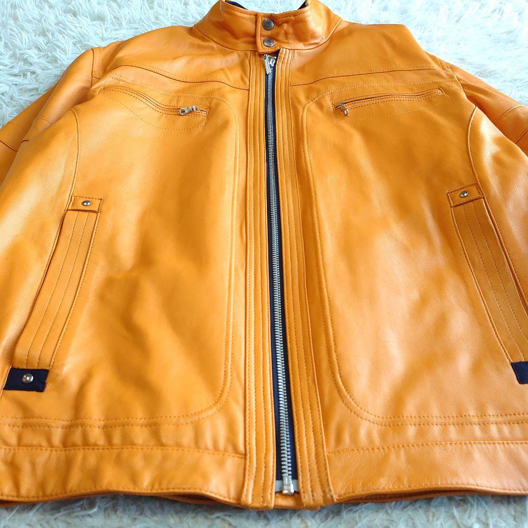 【美品】バジエ シングルライダース 羊革 レザー刺繍 レザージャケット XL
