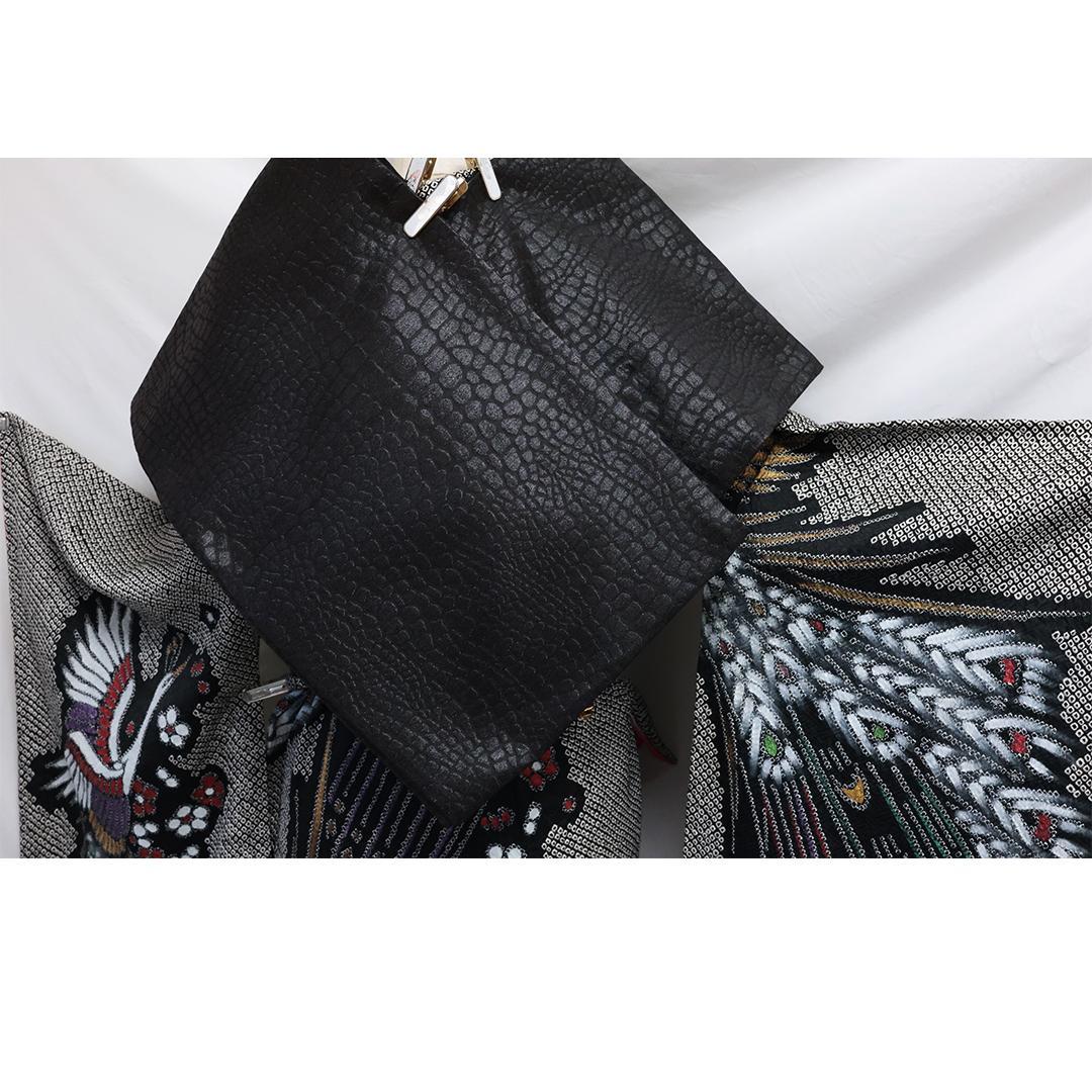 極美品！希少◆ 振袖6点セット ◆丈159cmフルセット総絞り黒ブラック53Bw
