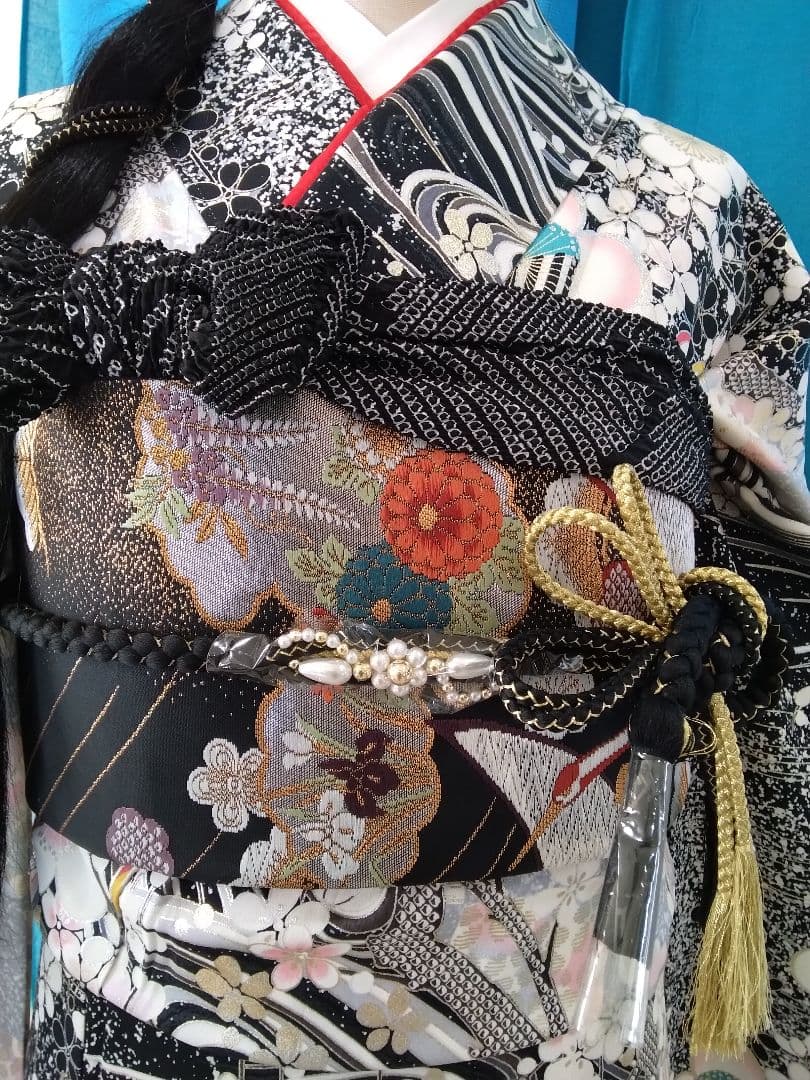 振袖フルセット、正絹振袖成人式、重ね衿帯揚げ帯締め、西陣袋帯、襦袢、ワイドサイズ