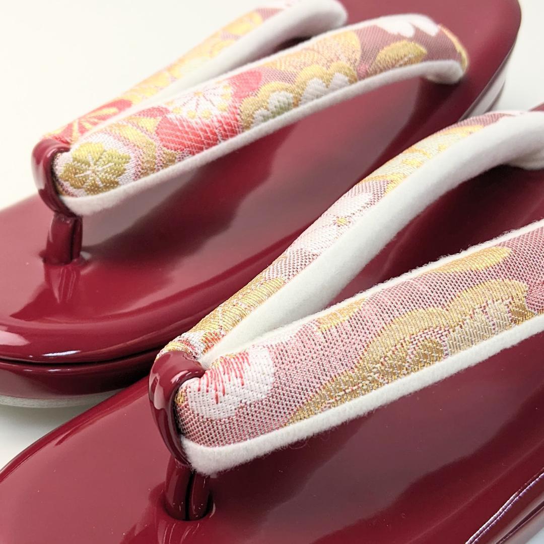 和装 草履バッグセット 振袖用 帯地 赤 エンジ フリーサイズ w5-1