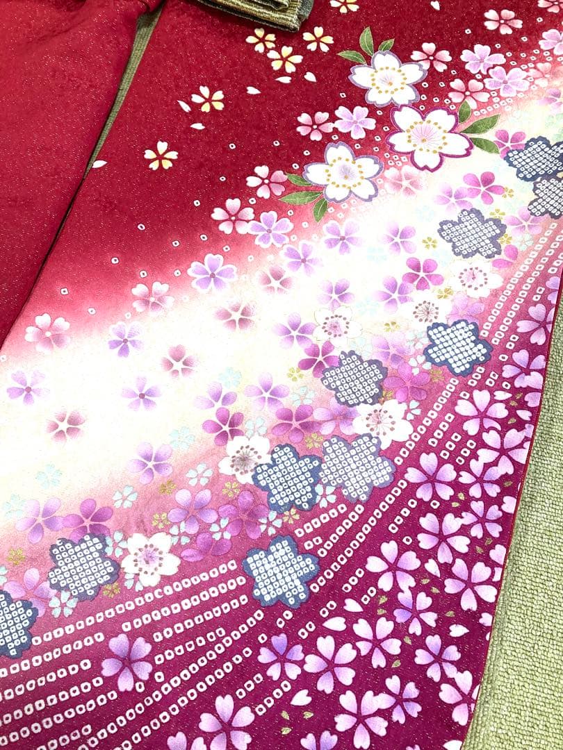 振袖フルセット 7点セット 赤色 振袖袋帯長襦袢重ね衿刺繍半衿帯締帯揚