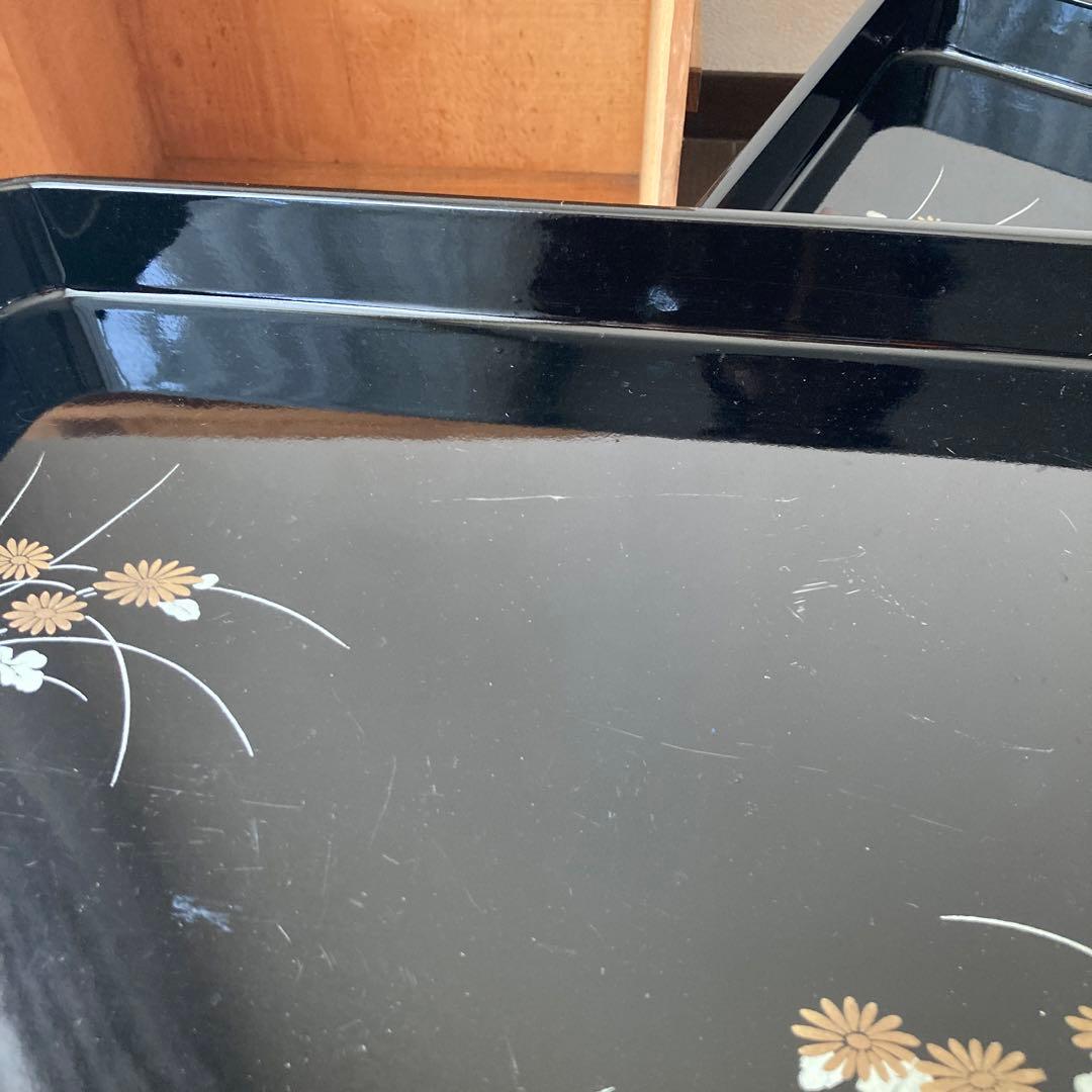 お盆　漆　10枚セット　平安菊　正方形