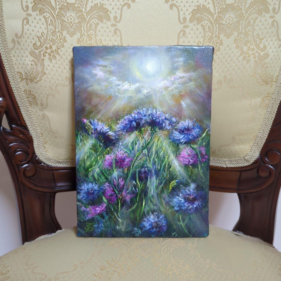 painterTMK真筆【矢車草〜光の祝福】　油絵　風景画　ファインアート