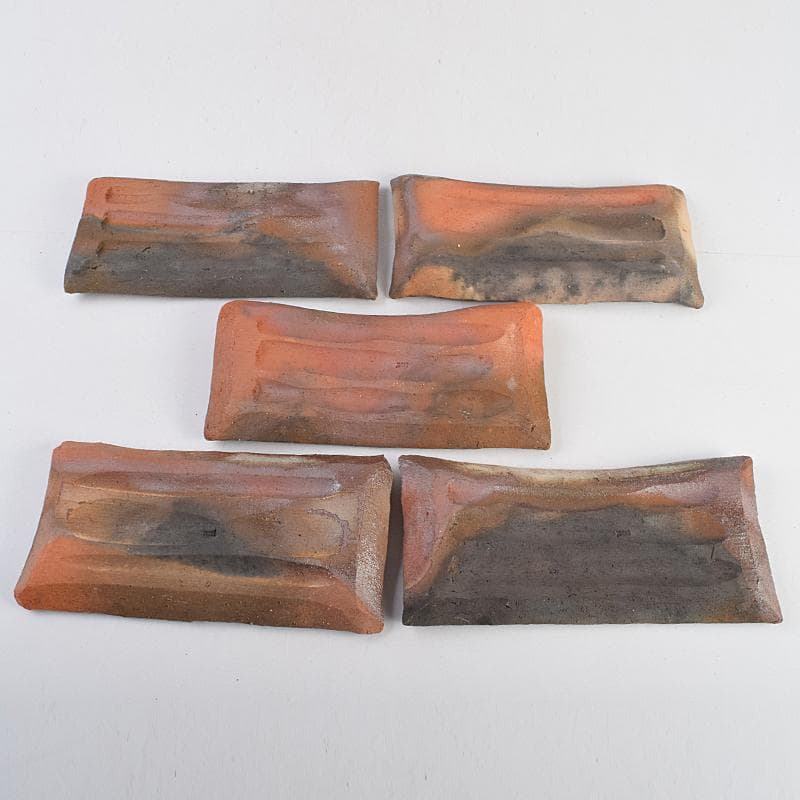 TA　和食器　楽山窯清水日呂志作　焼〆長皿　十客　共布共箱　MR9365B