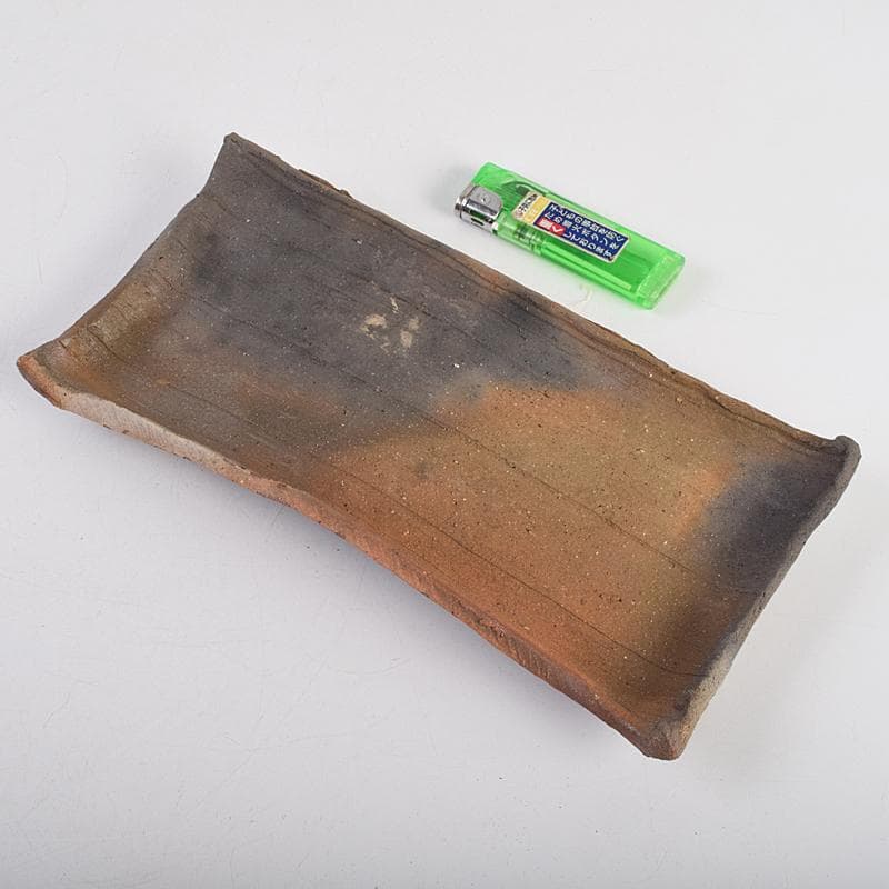 TA　和食器　楽山窯清水日呂志作　焼〆長皿　十客　共布共箱　MR9365B