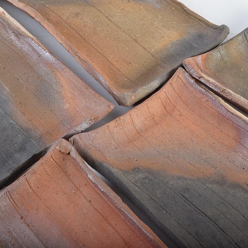 TA　和食器　楽山窯清水日呂志作　焼〆長皿　十客　共布共箱　MR9365B