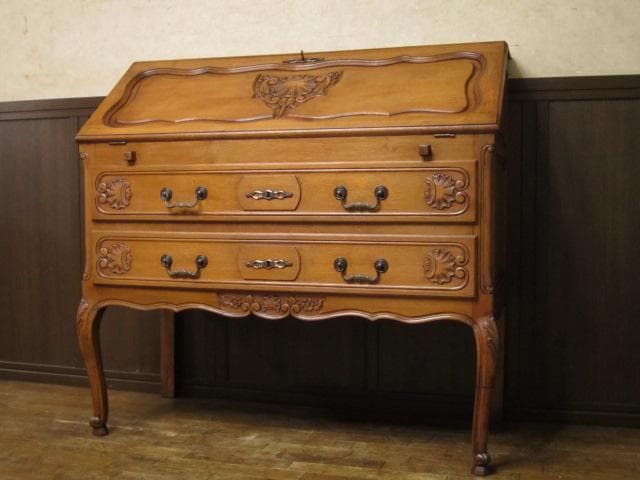 フランス アンティーク ルイ15世様式 彫刻 猫脚 ライティングビューロー