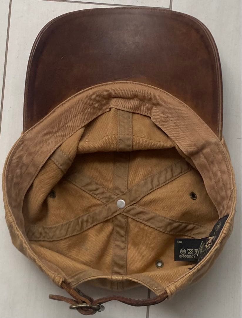 美品 00s RRL 革 レザー キャンバス ダック地 cap キャップ 帽子