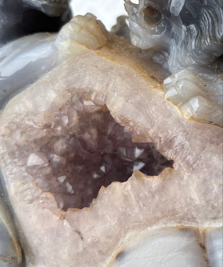 瑪瑙 双虎彫刻置物 希少 中国