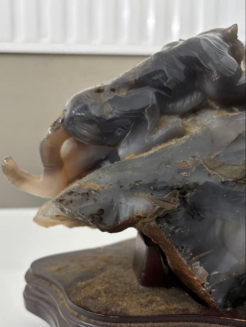 瑪瑙 双虎彫刻置物 希少 中国