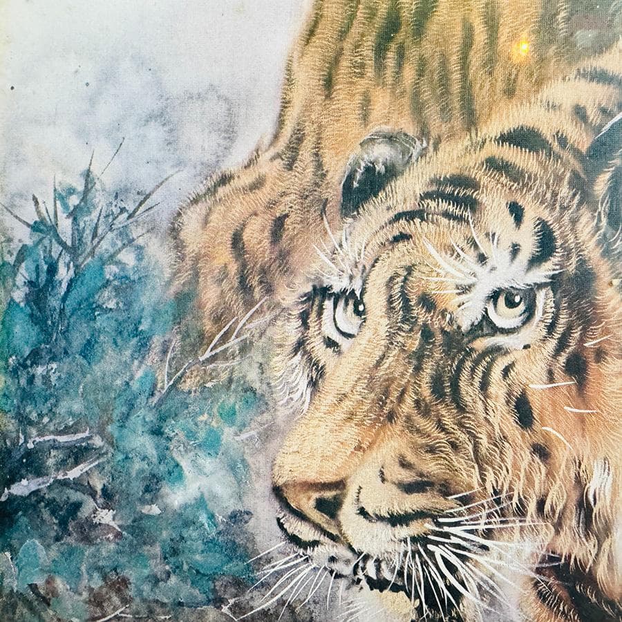 猛虎 寅 絵画 日本画 水彩画 在銘 F6号 額寸縦53cm ✖️ 横41cm