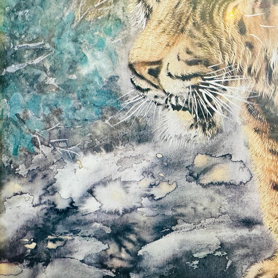 猛虎 寅 絵画 日本画 水彩画 在銘 F6号 額寸縦53cm ✖️ 横41cm