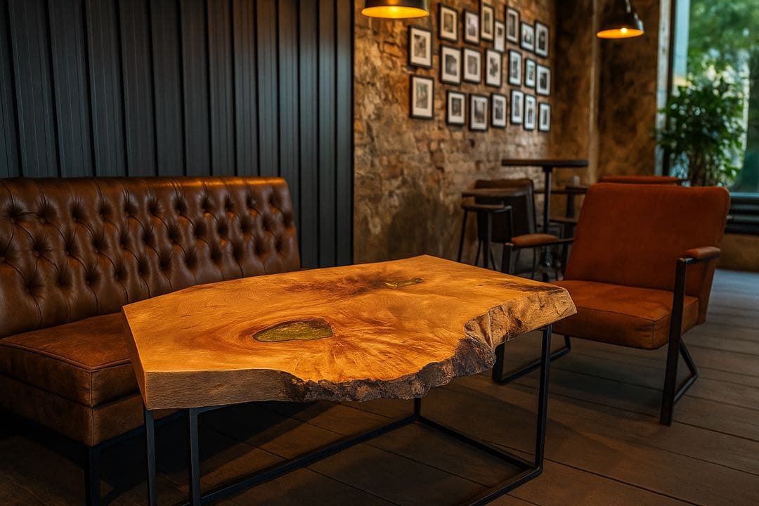 【送料無料】　樺　カバ　一枚板テーブル　レジン　縮み杢　玉杢　ローテーブル