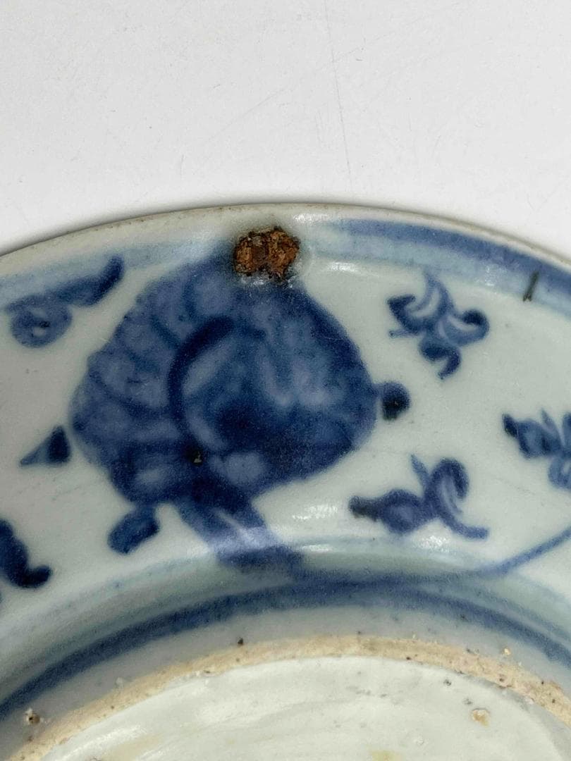 明時代　染付 青花神獣文盤　麒麟文古染付皿 唐物　古賞物　時代物(D-76)