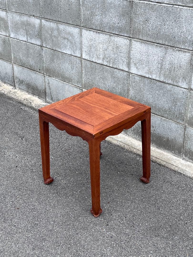 送料無料　唐木　正方高足花台　宋式極簡風　巻雲足　中国美術　飾り台　盆栽台