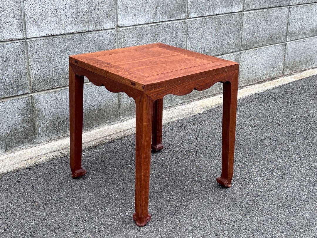 送料無料　唐木　正方高足花台　宋式極簡風　巻雲足　中国美術　飾り台　盆栽台