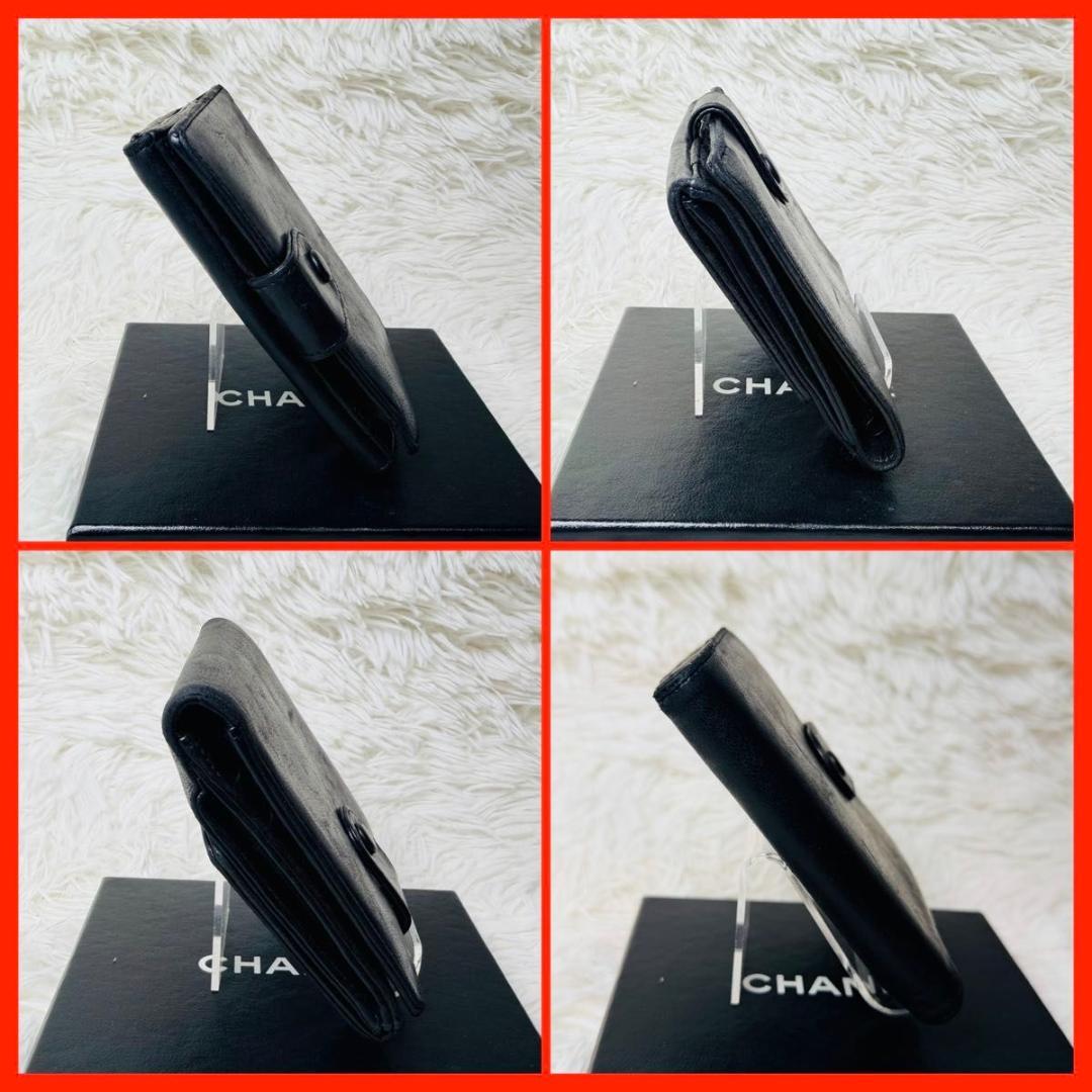 【セール】シャネル　ココマーク　二つ折り財布　黒　ラムスキン　箱付き カードあり