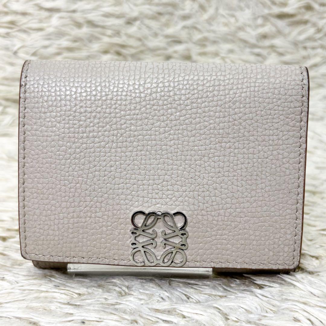 【美品】ロエベ トライフォールドウォレット アナグラム ペブルグレインカーフ