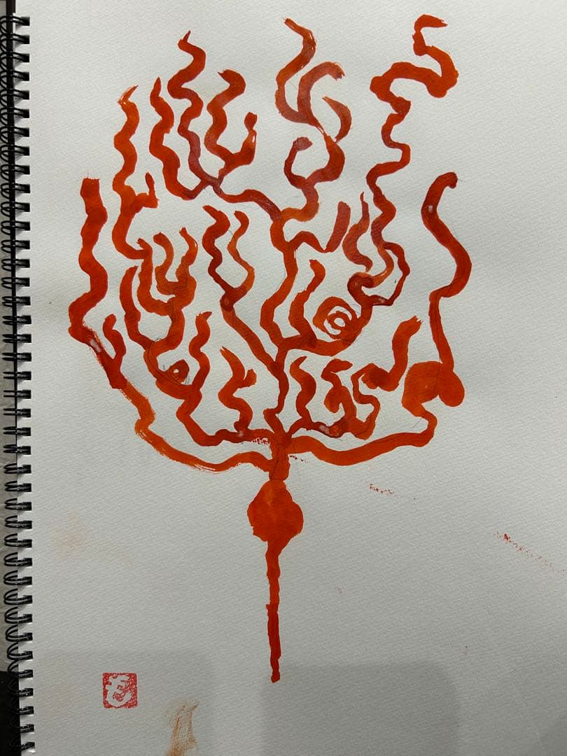 オレンジ色の抽象水墨画