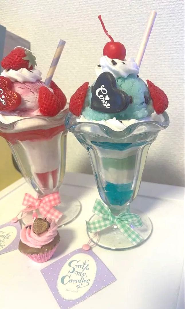 Cerise♡パフェ型キャンドル いちごパフェ&チョコミントパフェ、おまけ