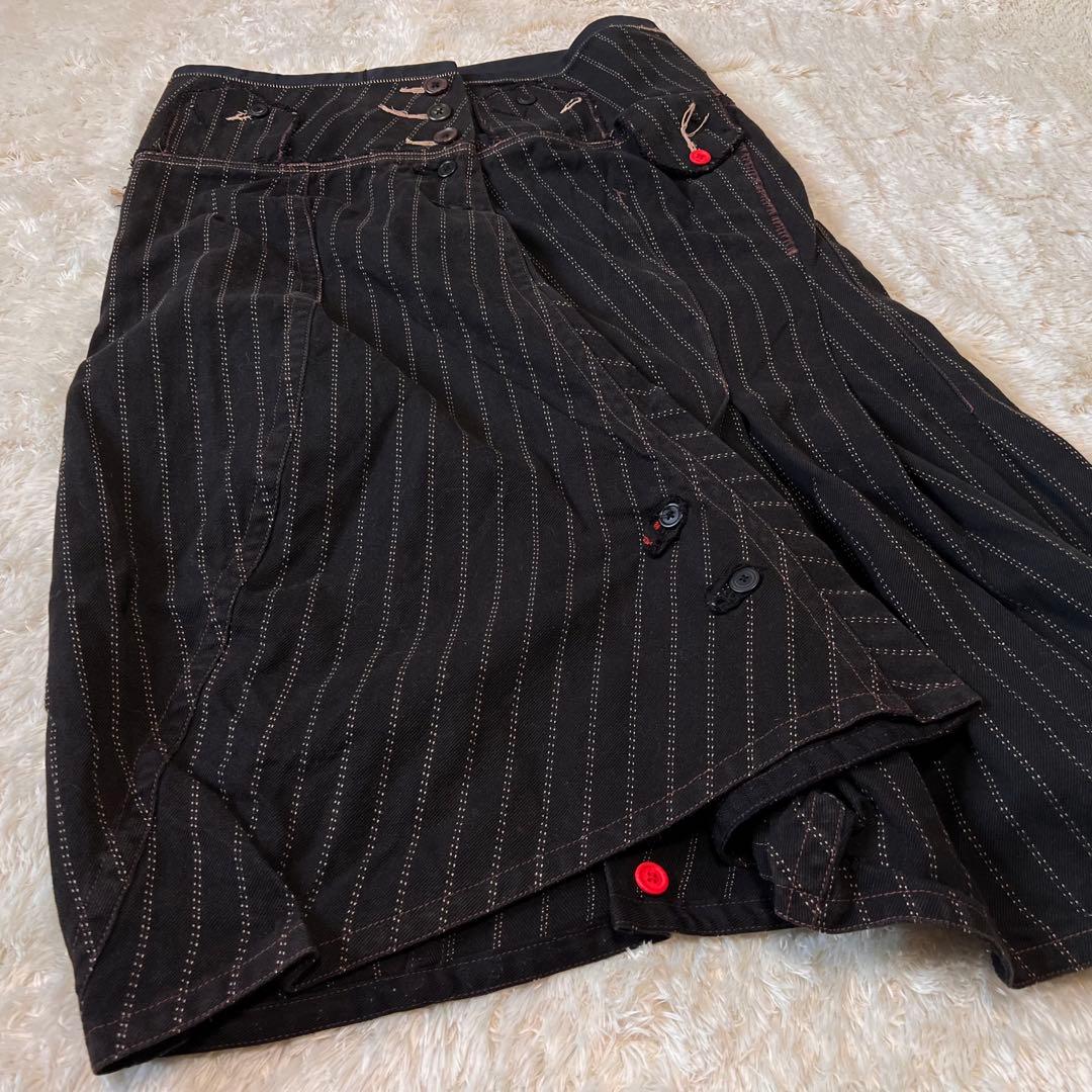 マリテフランソワジルボー 変形 デニムスカート ストライプ 立体断裁 ボタン装飾