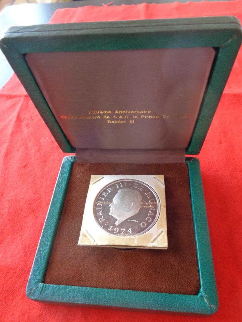 1974年　モナコ公国レニエ3世即位25周年　公式100フランプルーフ銀貨