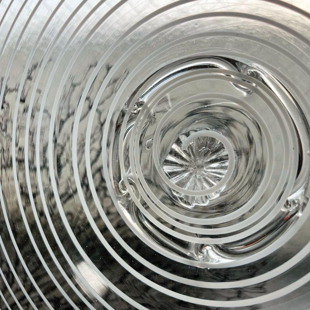 骨董　時代ガラス　瑠璃色フチ　希少　千段　糸巻き輪鉢　菓子器　氷コップ　ウラン②