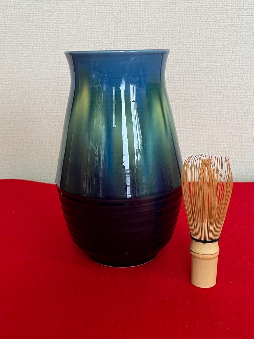 【特価】 柳雨軒 三代 人間国宝 徳田八十吉（正彦銘）碧明釉 花瓶 T241