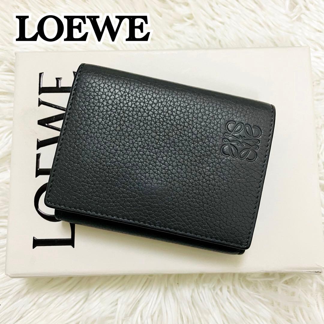 極美✨付属完備✨LOEWE 三つ折り財布 レザー トライフォールド グレー