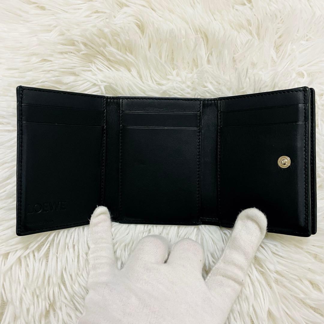 極美✨付属完備✨LOEWE 三つ折り財布 レザー トライフォールド グレー