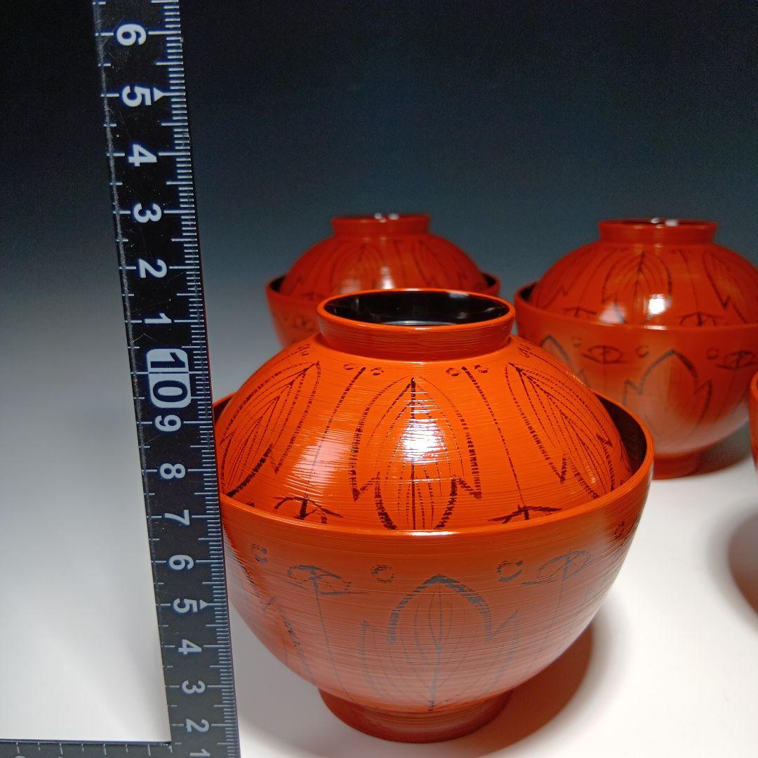 最終値下げ輪島塗　剣牡丹模様付　吸物碗5客　　 共箱　美品