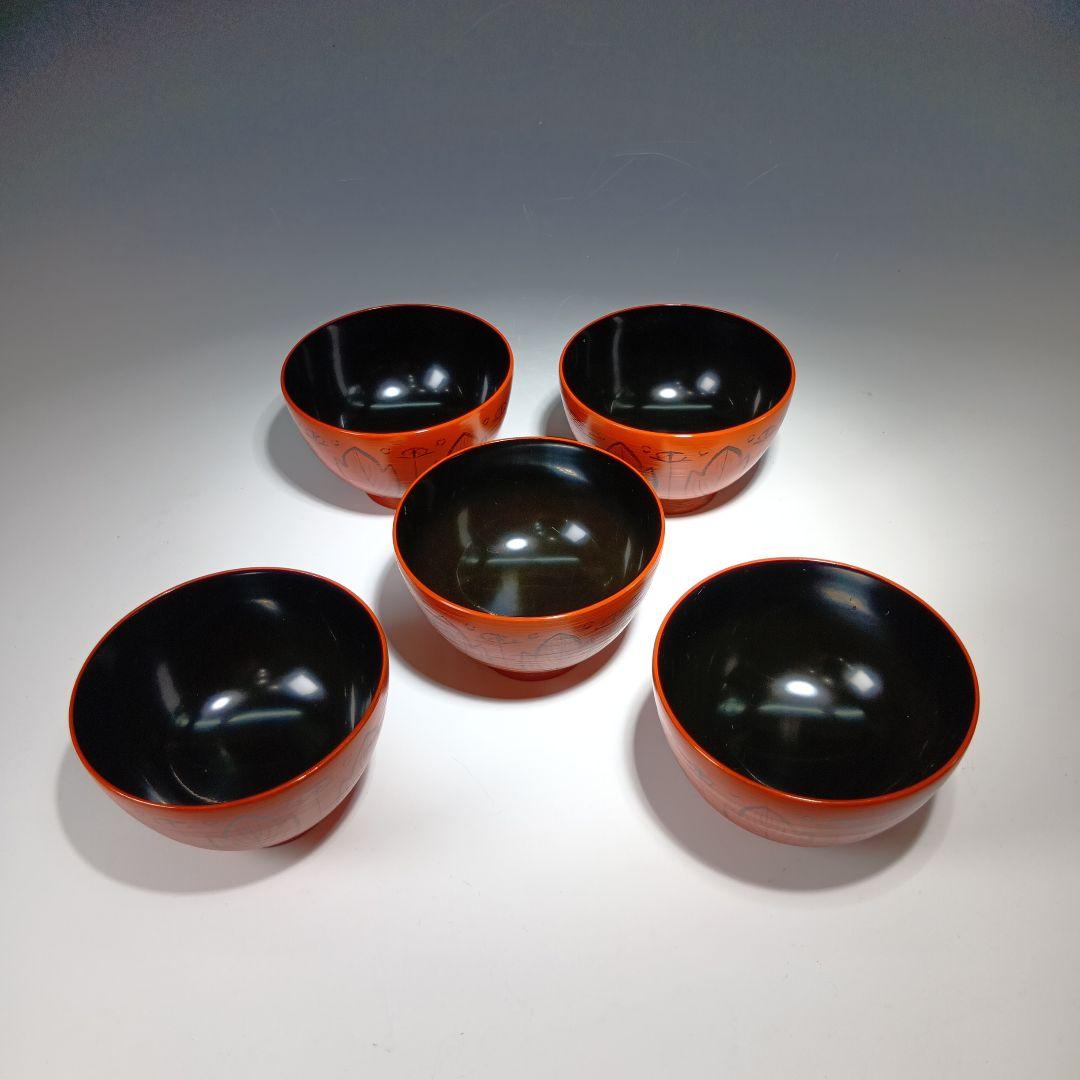 最終値下げ輪島塗　剣牡丹模様付　吸物碗5客　　 共箱　美品