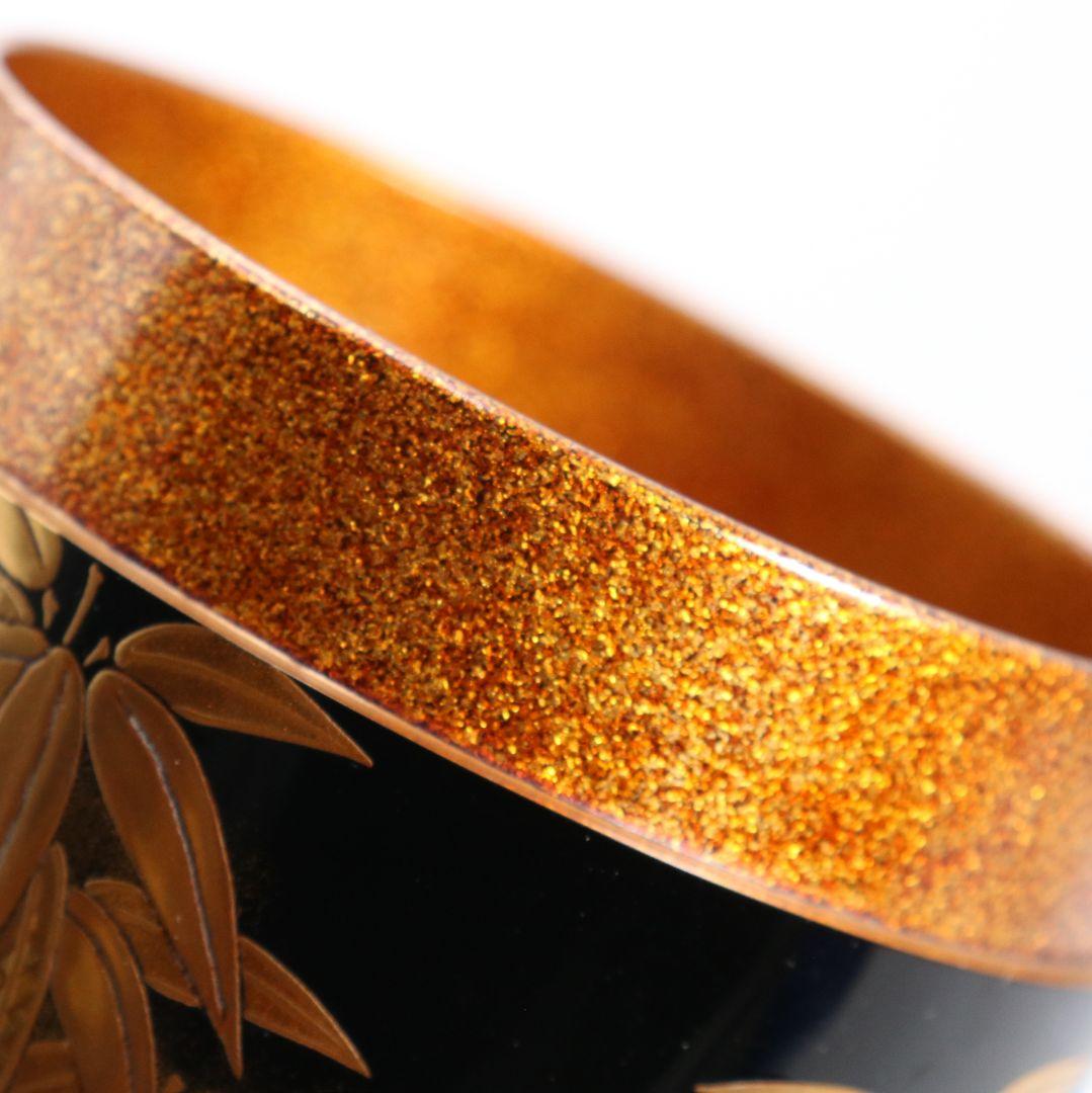 下出光斎作 呉竹蒔絵 大棗 金蒔絵 内金梨子地 茶道具 共箱共布　SN949