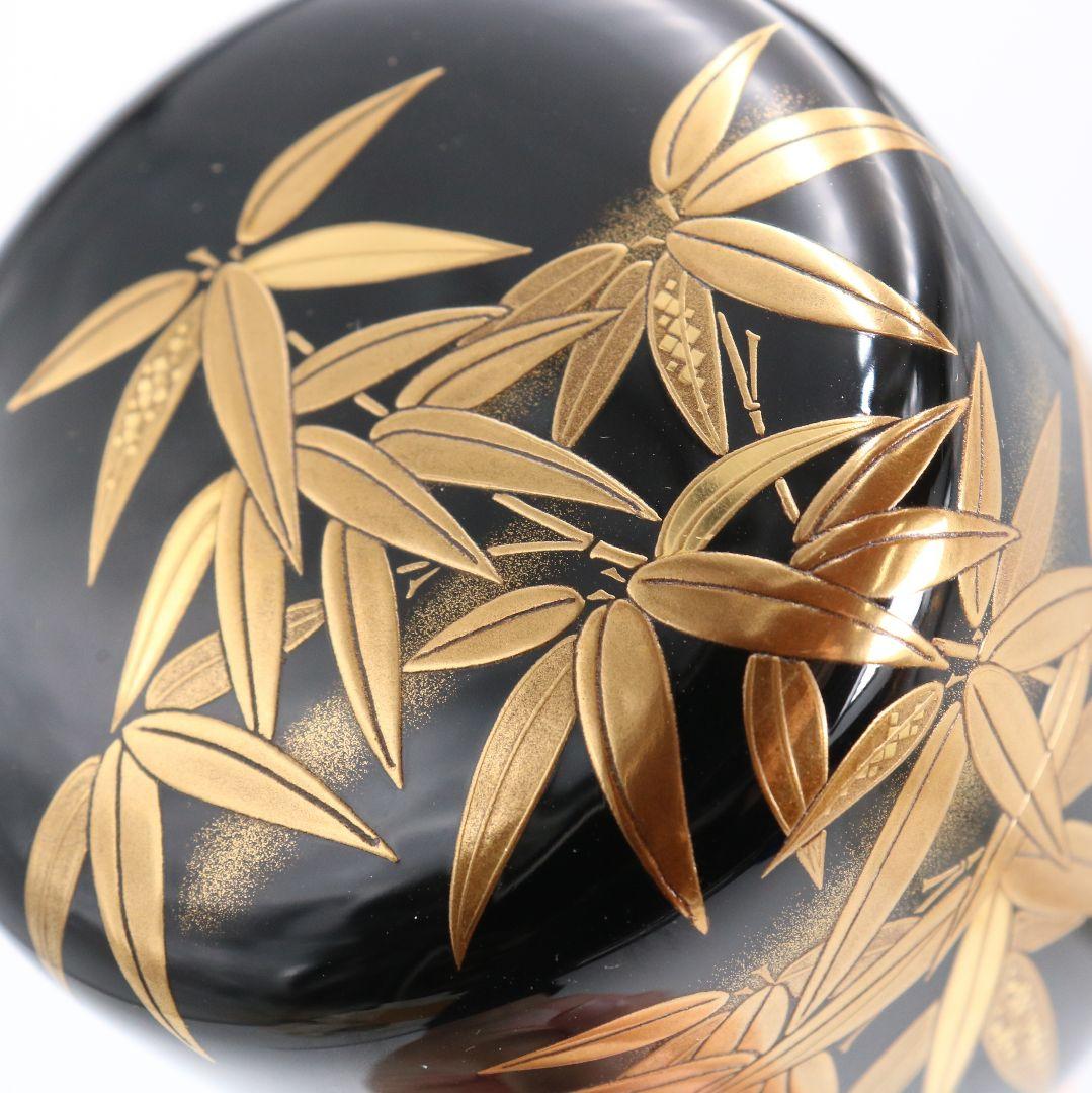 下出光斎作 呉竹蒔絵 大棗 金蒔絵 内金梨子地 茶道具 共箱共布　SN949