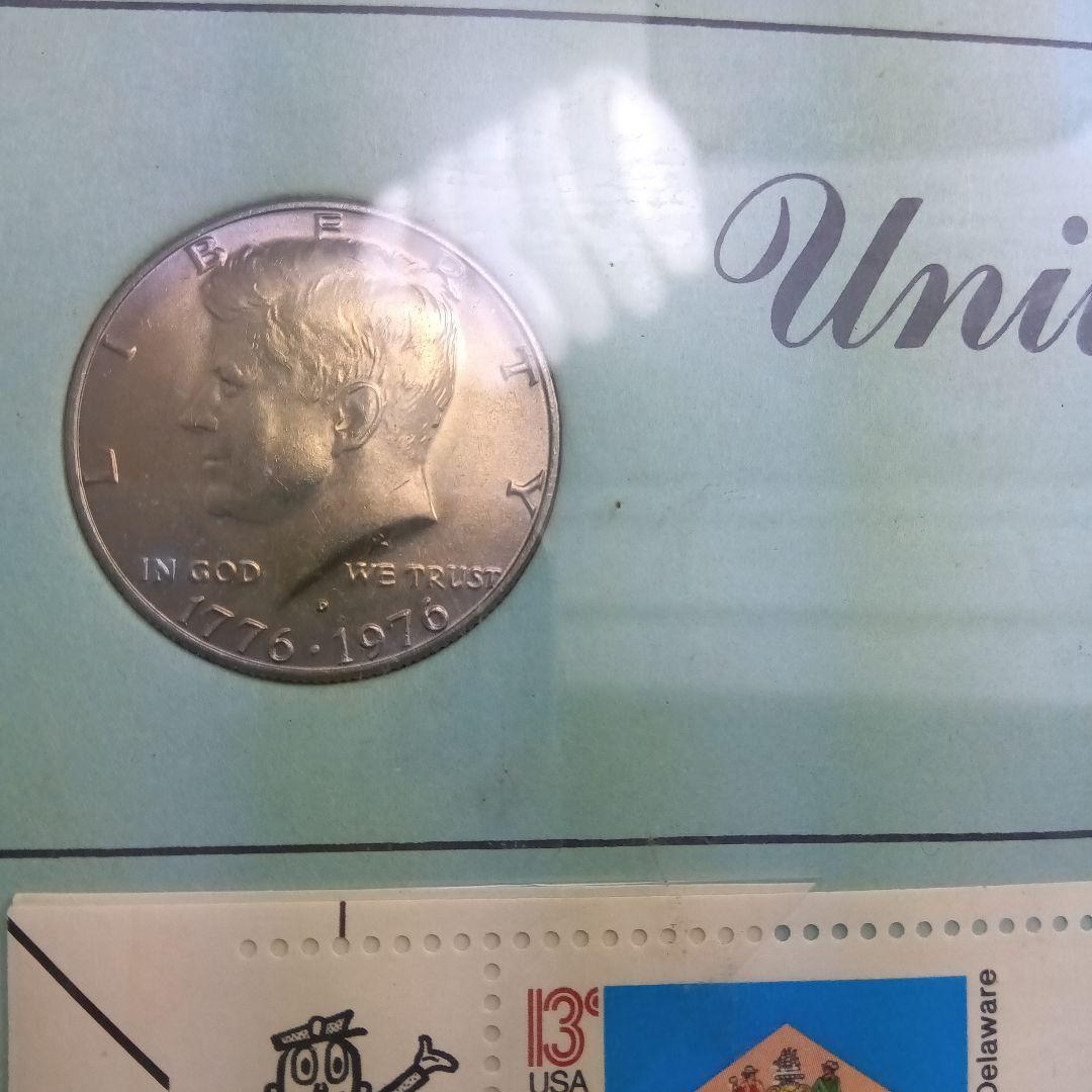 ケネディハーフダラー硬貨とアメリカ切手シート