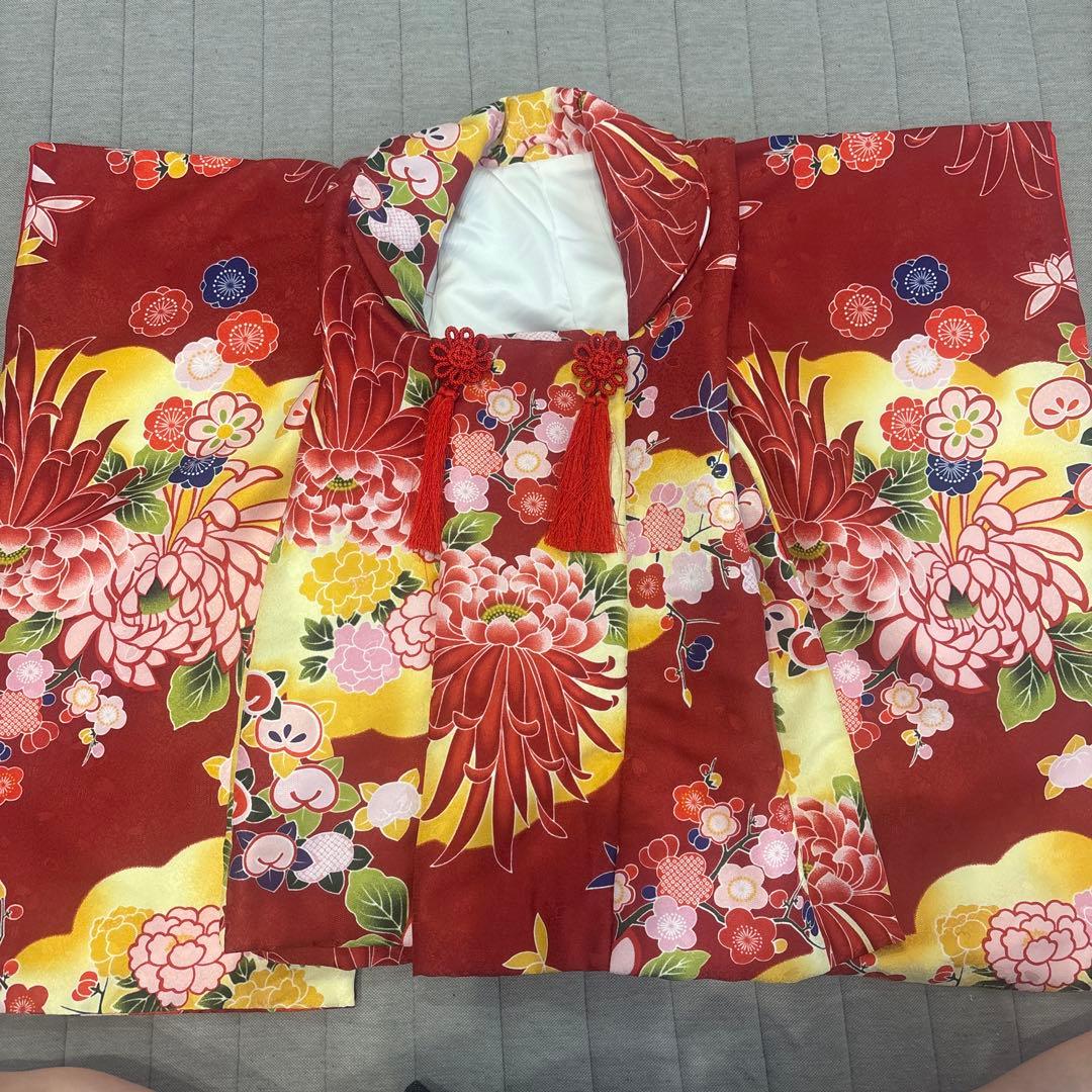 ひさかたろまん　3歳被布コートセット　黄色　赤　七五三