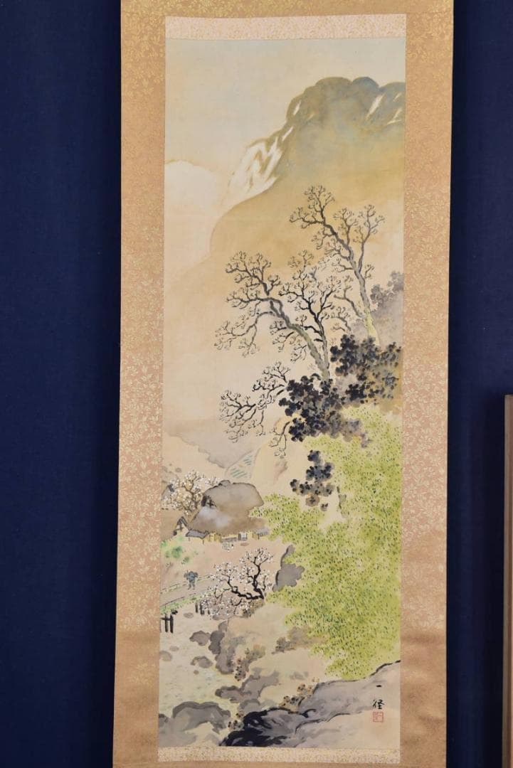 一径/早春山水図/山水人物図/掛軸/名家伝来/AB-31